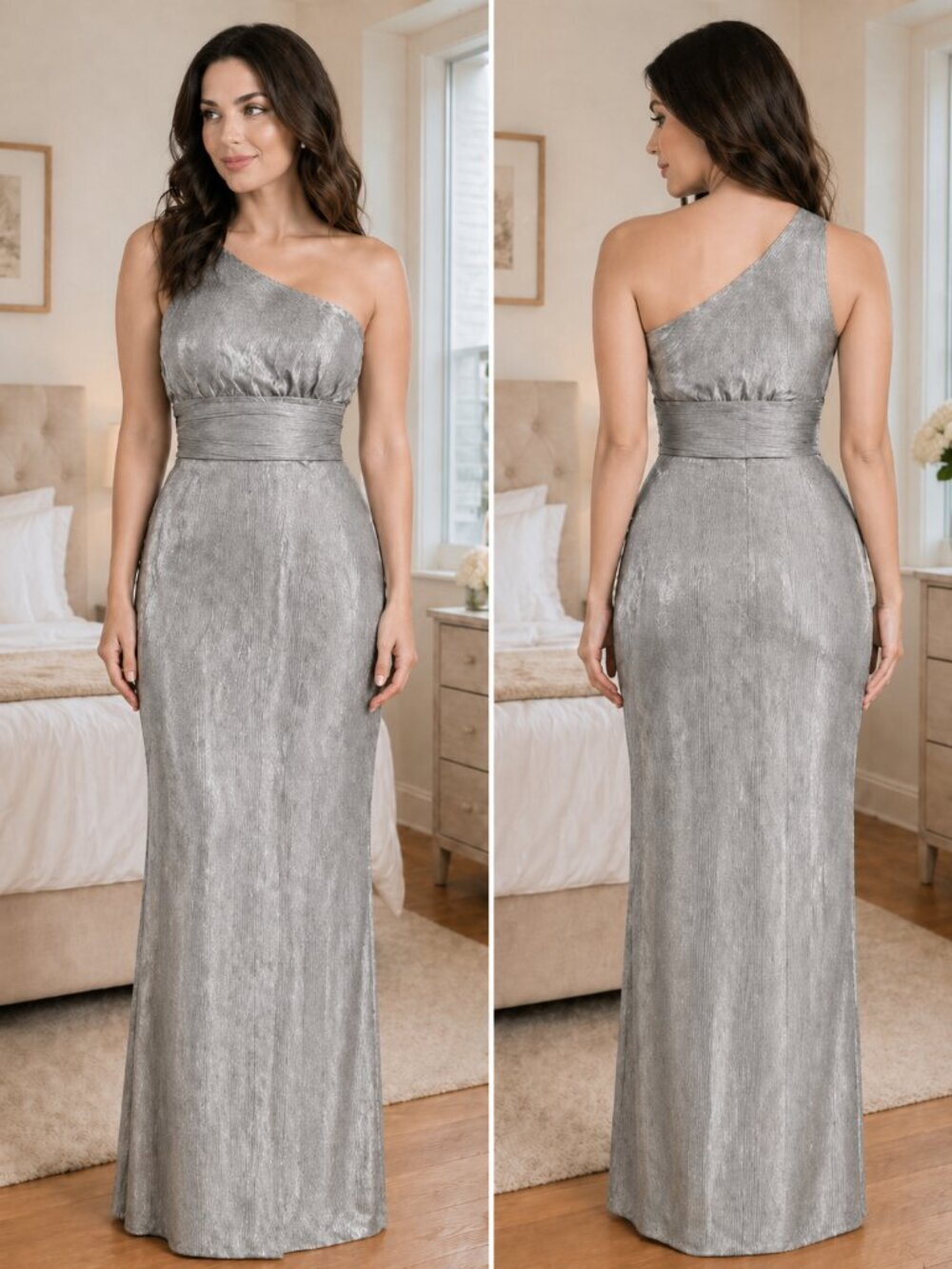 Likely Silver One Shoulder Chandler Formal Gown $298